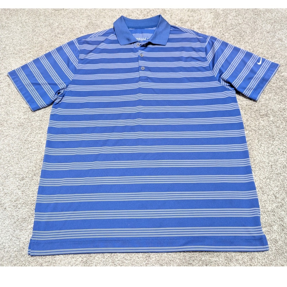 Nike Golf Polo Mens Large Blue Striped Tour Performance Dri-FIT Short Sleeve Top